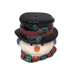 Omnibus Fitz and Floyd Hand Painted 90s Ceramic Snowman Salt Pepper Shaker Set